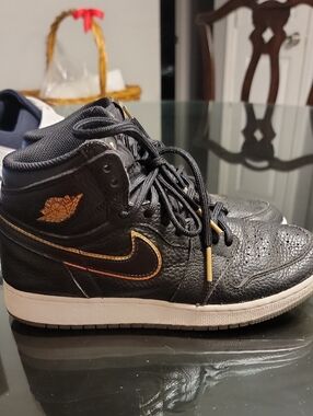 Nike Air Jordan 1 Mid Black with Gold Trim